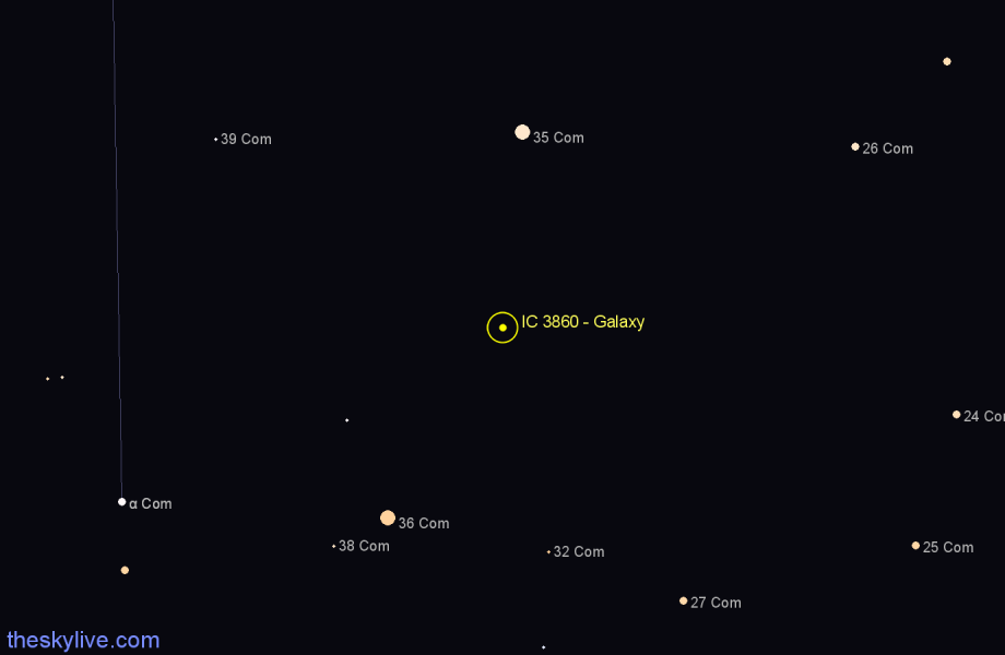 Finder chart IC 3860 - Galaxy in Coma Berenices star