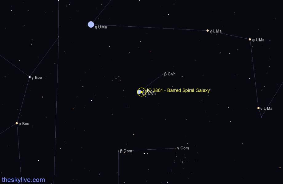Finder chart IC 3861 - Barred Spiral Galaxy in Canes Venatici star