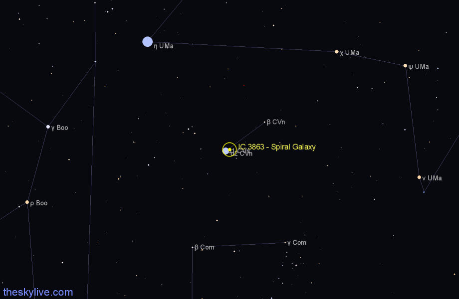 Finder chart IC 3863 - Spiral Galaxy in Canes Venatici star