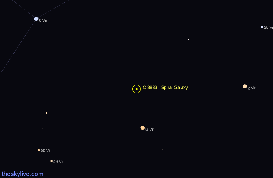 Finder chart IC 3883 - Spiral Galaxy in Virgo star