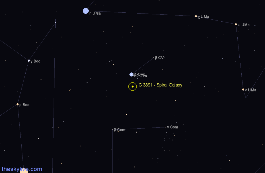 Finder chart IC 3891 - Spiral Galaxy in Canes Venatici star