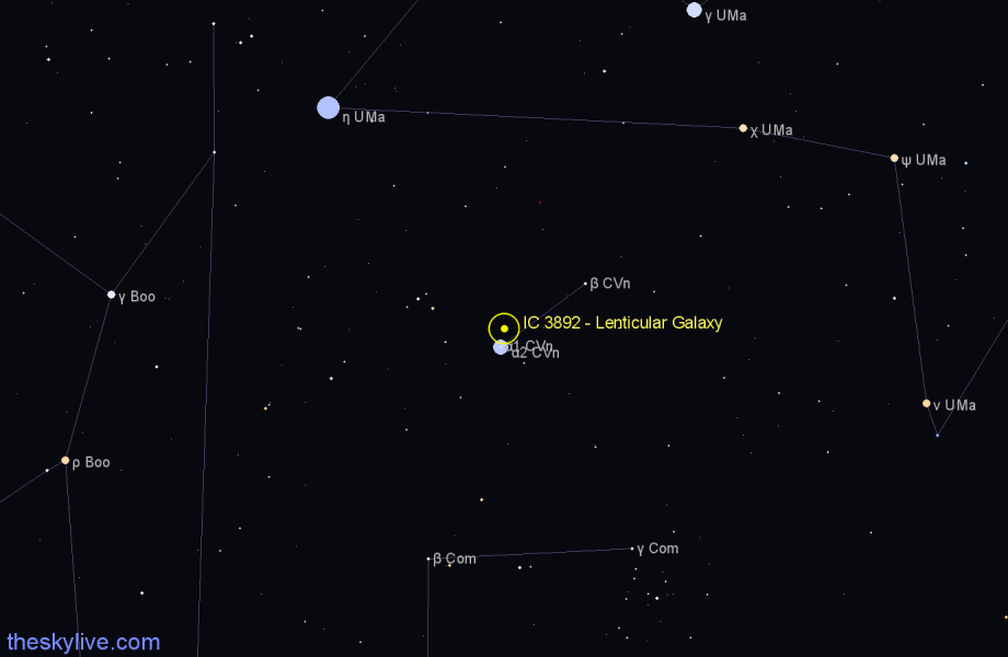 Finder chart IC 3892 - Lenticular Galaxy in Canes Venatici star