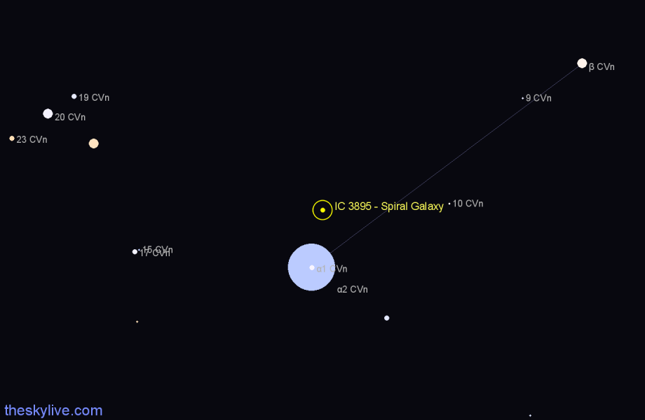 Finder chart IC 3895 - Spiral Galaxy in Canes Venatici star