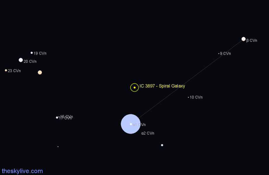 Finder chart IC 3897 - Spiral Galaxy in Canes Venatici star