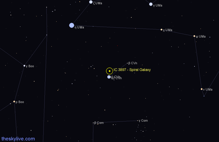 Finder chart IC 3897 - Spiral Galaxy in Canes Venatici star