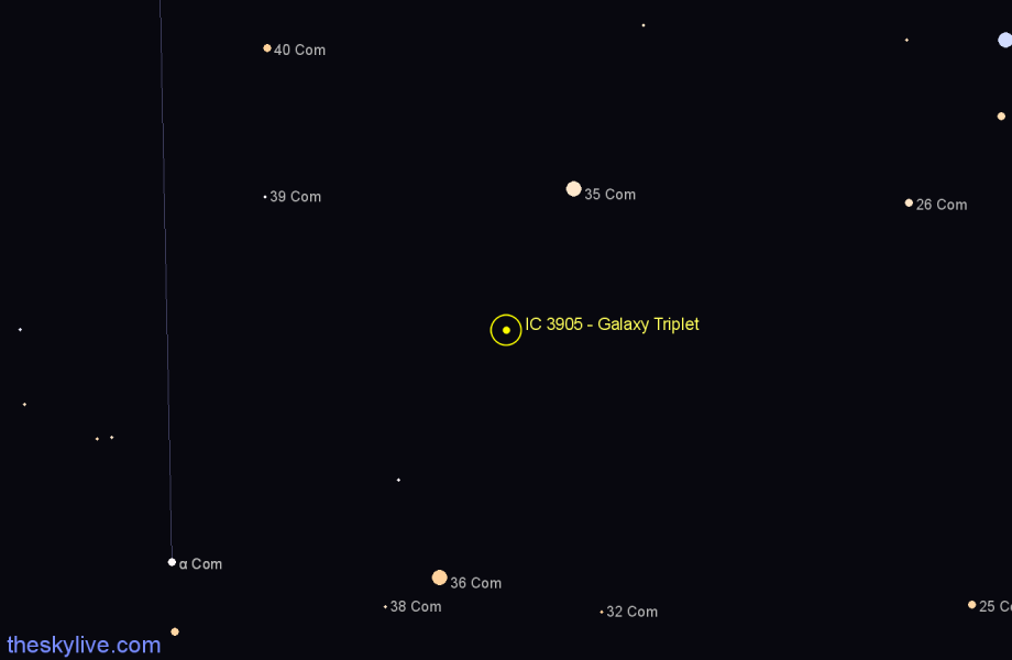 Finder chart IC 3905 - Galaxy Triplet in Coma Berenices star