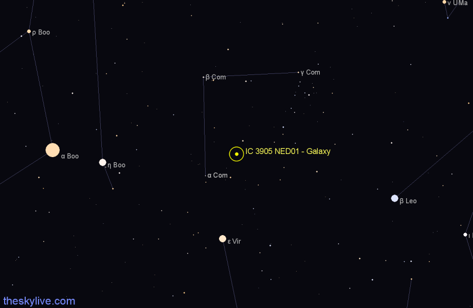 Finder chart IC 3905 NED01 - Galaxy in Coma Berenices star