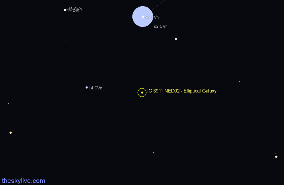 Finder chart IC 3911 NED02 - Elliptical Galaxy in Canes Venatici star