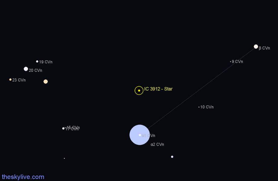 Finder chart IC 3912 - Star in Canes Venatici star