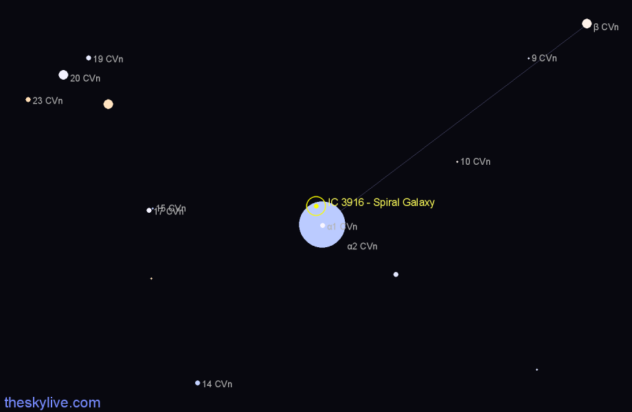Finder chart IC 3916 - Spiral Galaxy in Canes Venatici star