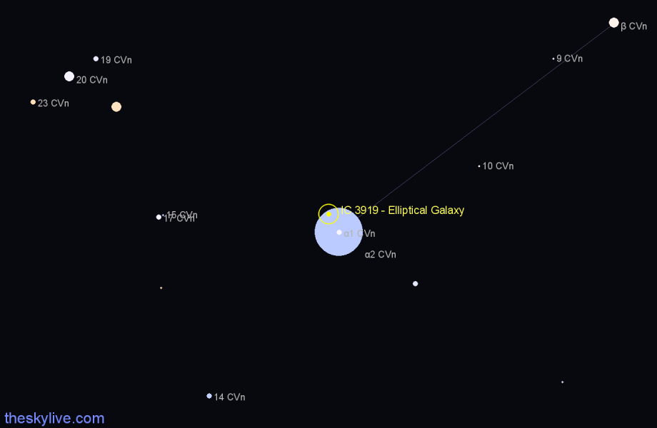 Finder chart IC 3919 - Elliptical Galaxy in Canes Venatici star