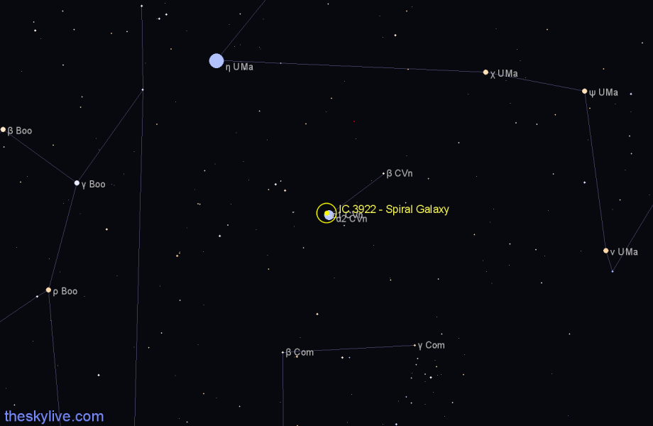 Finder chart IC 3922 - Spiral Galaxy in Canes Venatici star