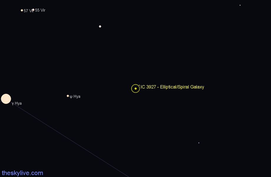 Finder chart IC 3927 - Elliptical/Spiral Galaxy in Hydra star