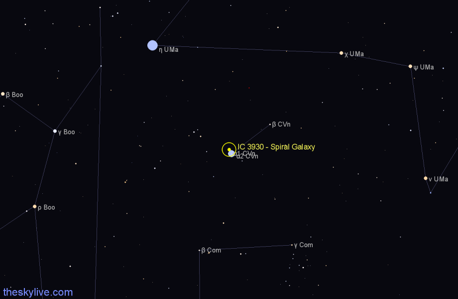 Finder chart IC 3930 - Spiral Galaxy in Canes Venatici star