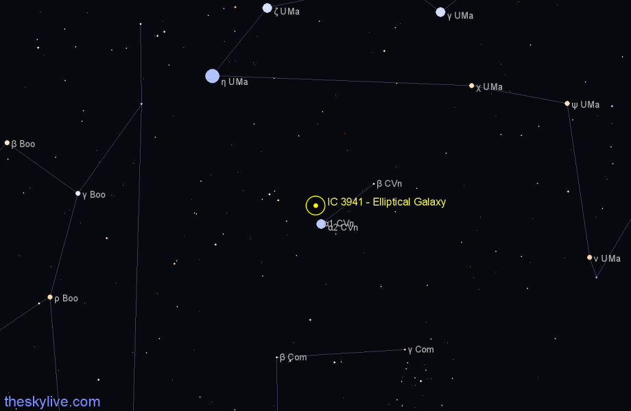 Finder chart IC 3941 - Elliptical Galaxy in Canes Venatici star