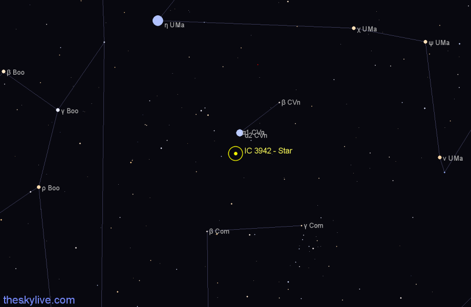 Finder chart IC 3942 - Star in Canes Venatici star