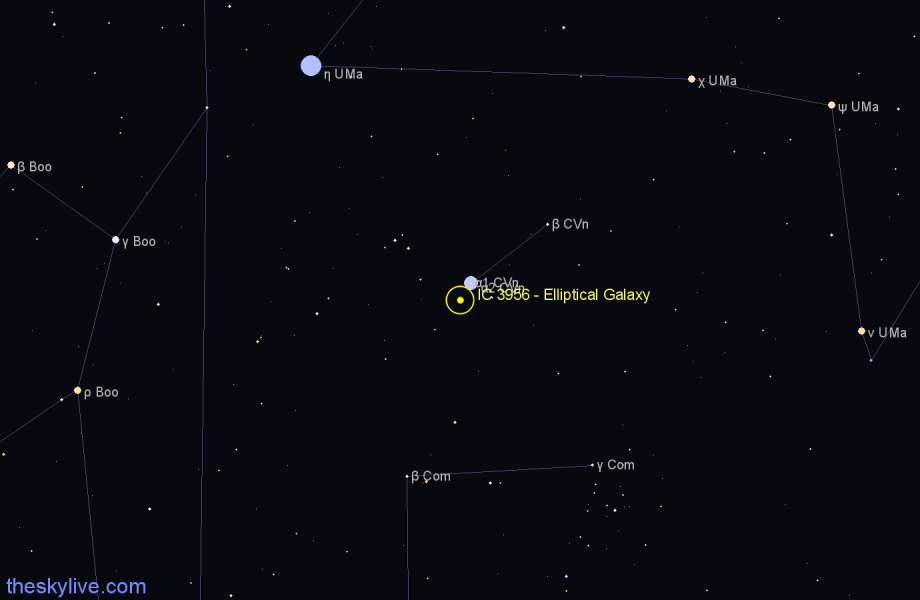 Finder chart IC 3956 - Elliptical Galaxy in Canes Venatici star