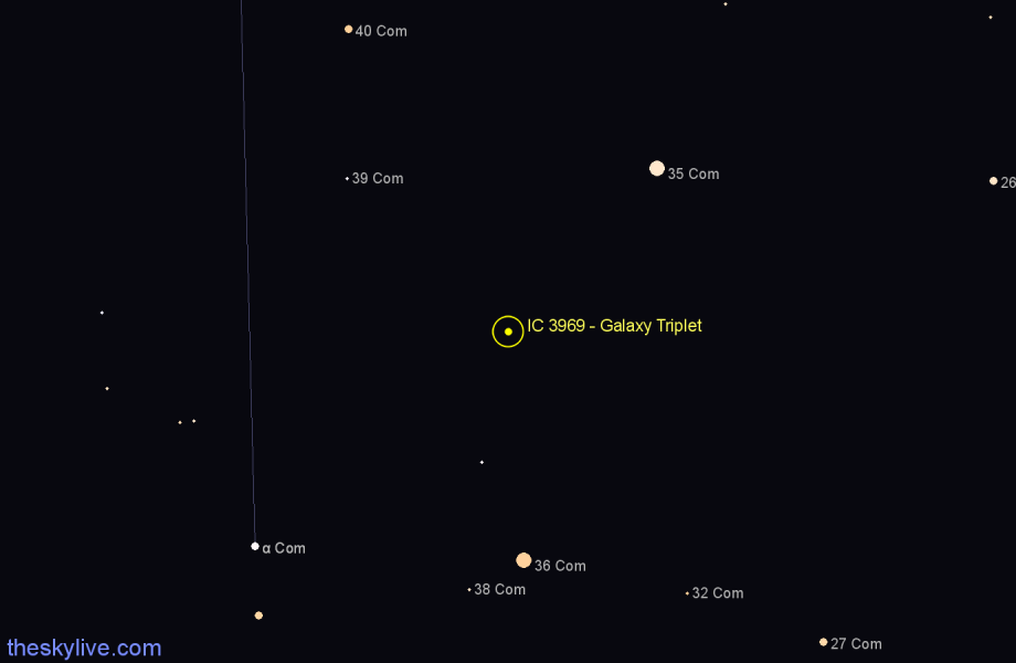 Finder chart IC 3969 - Galaxy Triplet in Coma Berenices star