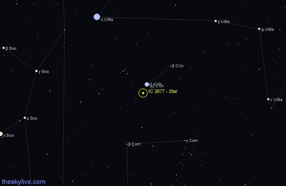 Finder chart IC 3977 - Star in Canes Venatici star