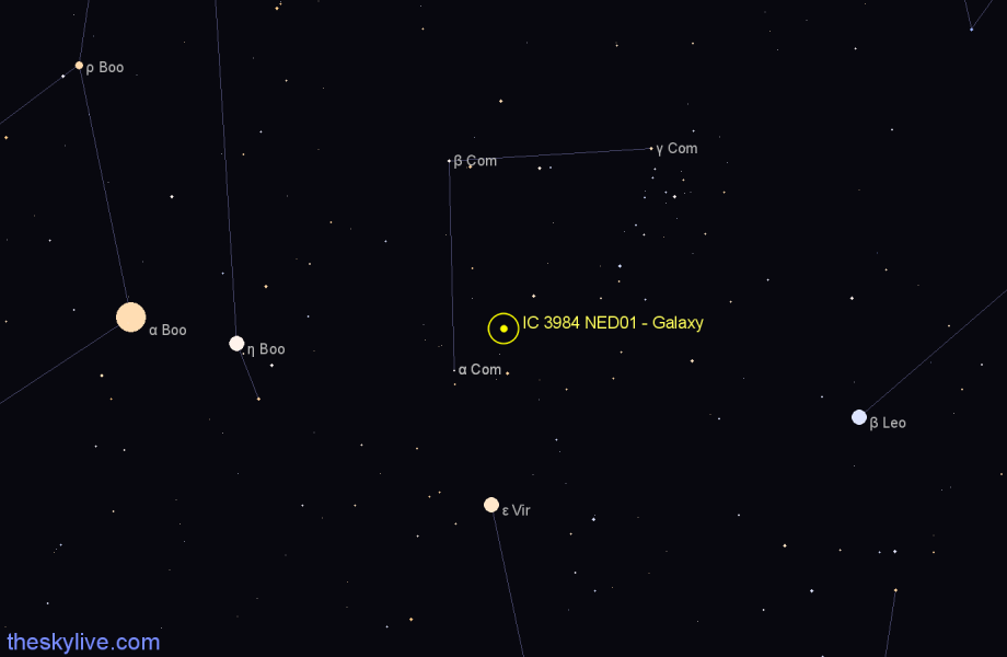 Finder chart IC 3984 NED01 - Galaxy in Coma Berenices star