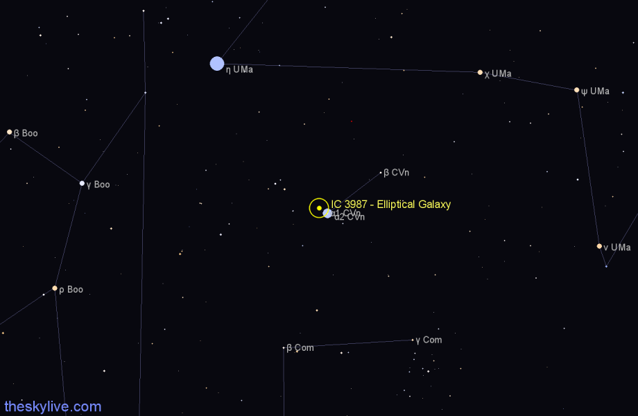 Finder chart IC 3987 - Elliptical Galaxy in Canes Venatici star