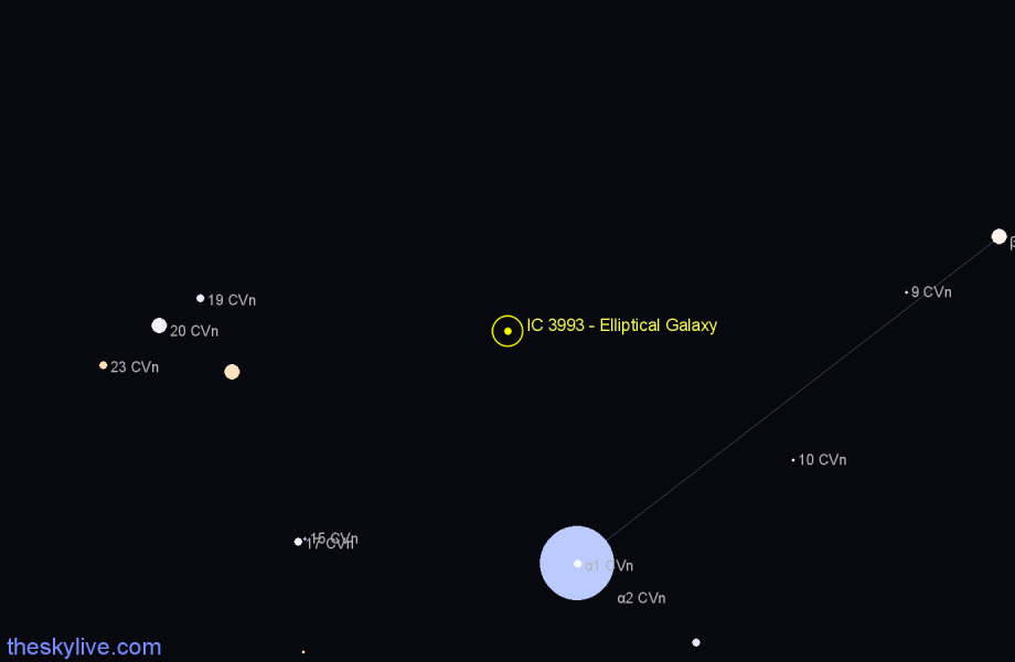 Finder chart IC 3993 - Elliptical Galaxy in Canes Venatici star