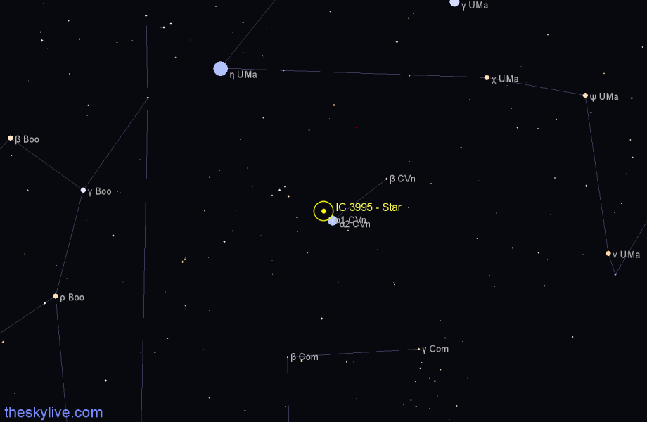 Finder chart IC 3995 - Star in Canes Venatici star