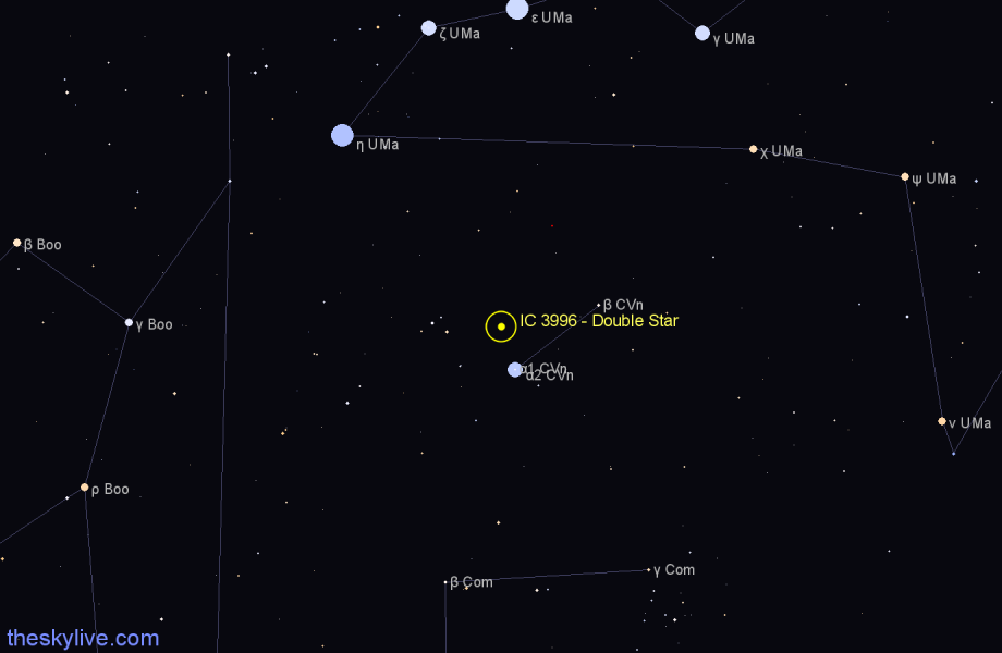 Finder chart IC 3996 - Double Star in Canes Venatici star