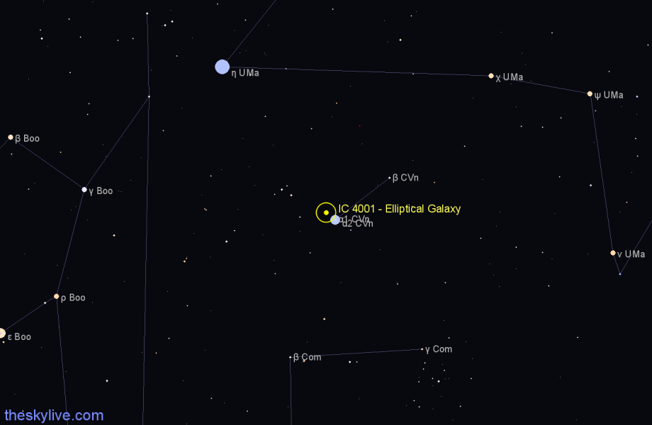 Finder chart IC 4001 - Elliptical Galaxy in Canes Venatici star