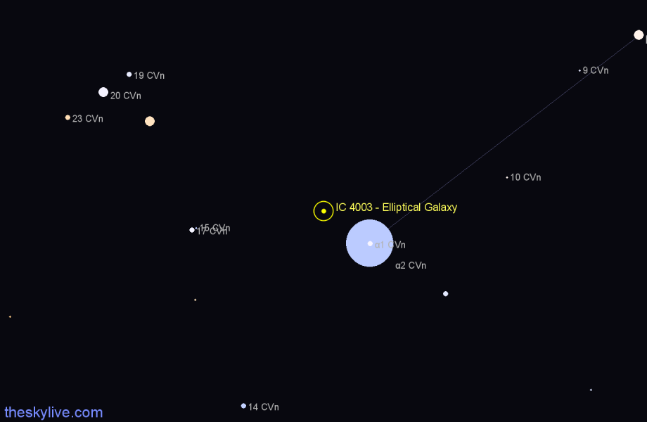 Finder chart IC 4003 - Elliptical Galaxy in Canes Venatici star