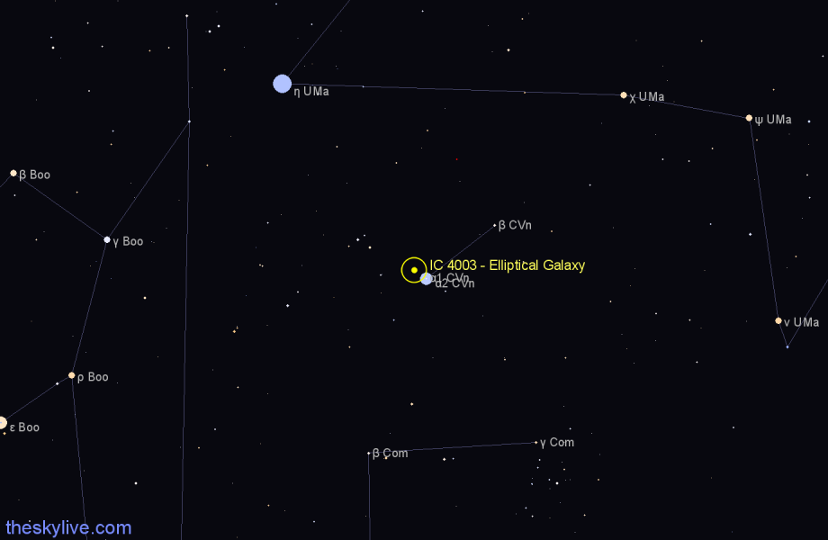 Finder chart IC 4003 - Elliptical Galaxy in Canes Venatici star