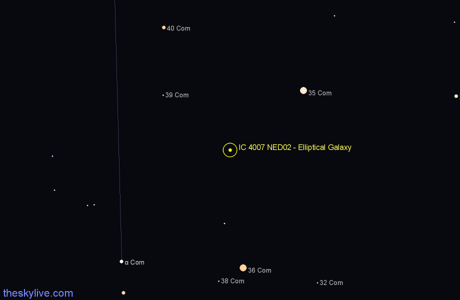 Finder chart IC 4007 NED02 - Elliptical Galaxy in Coma Berenices star