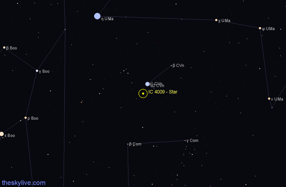 Finder chart IC 4009 - Star in Canes Venatici star