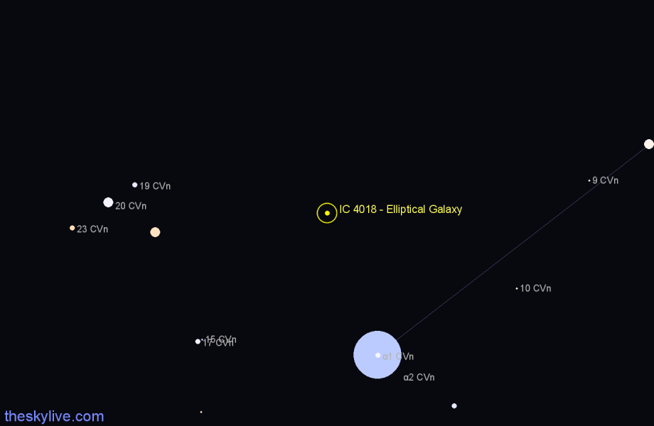 Finder chart IC 4018 - Elliptical Galaxy in Canes Venatici star