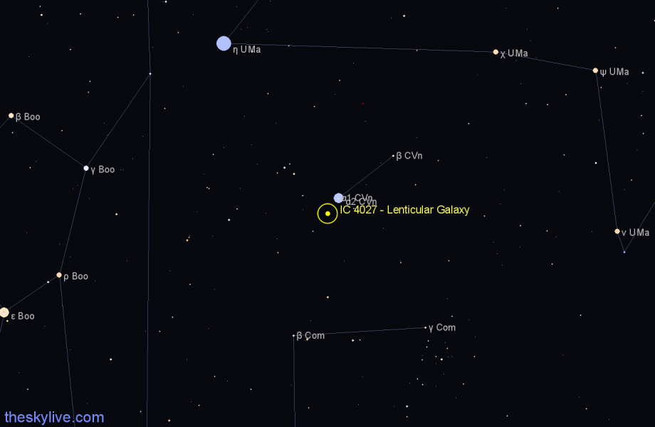 Finder chart IC 4027 - Lenticular Galaxy in Canes Venatici star