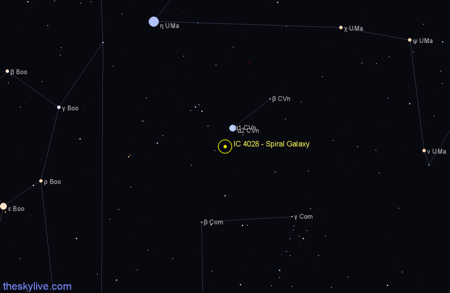 Finder chart IC 4028 - Spiral Galaxy in Canes Venatici star