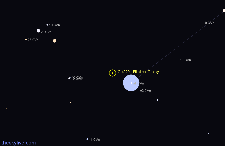 Finder chart IC 4029 - Elliptical Galaxy in Canes Venatici star