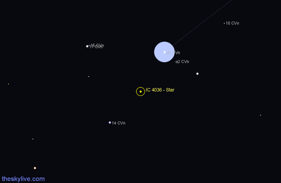 Finder chart IC 4036 - Star in Canes Venatici star