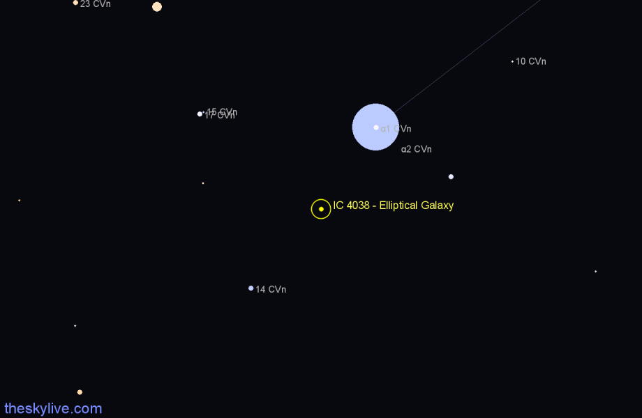 Finder chart IC 4038 - Elliptical Galaxy in Canes Venatici star