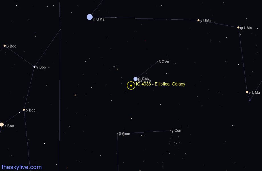 Finder chart IC 4038 - Elliptical Galaxy in Canes Venatici star