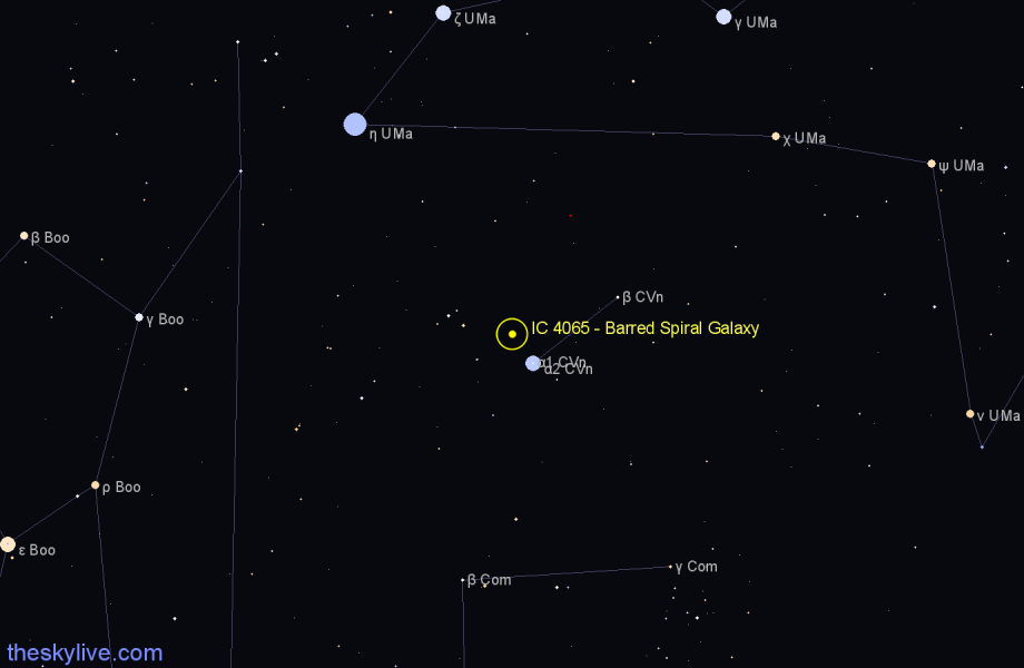 Finder chart IC 4065 - Barred Spiral Galaxy in Canes Venatici star