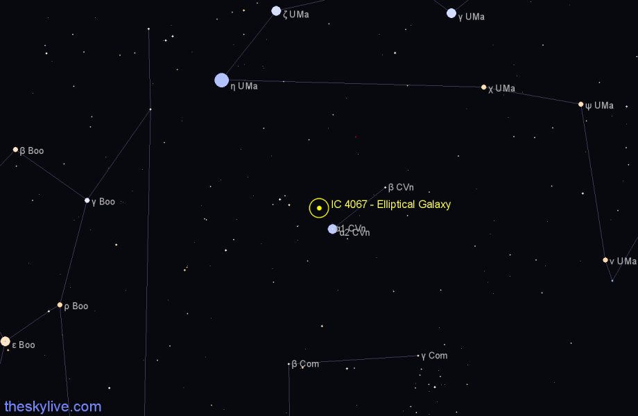 Finder chart IC 4067 - Elliptical Galaxy in Canes Venatici star