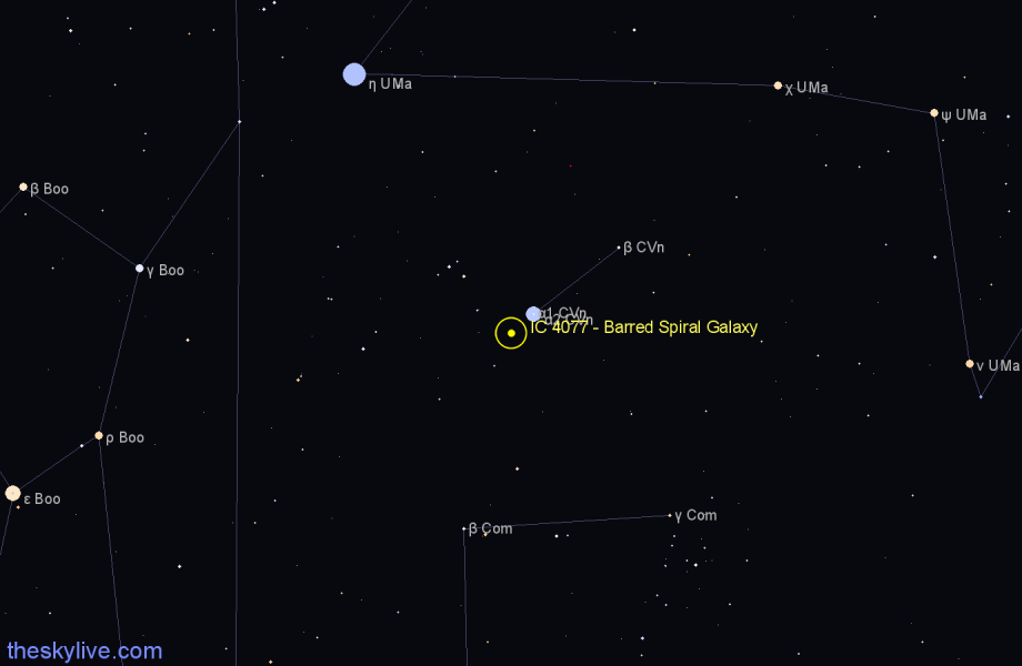 Finder chart IC 4077 - Barred Spiral Galaxy in Canes Venatici star