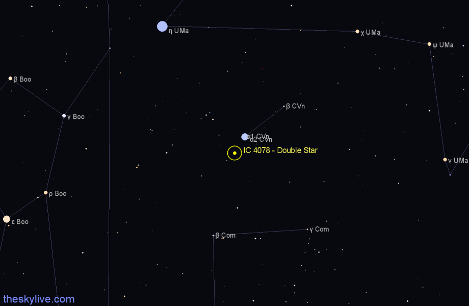 Finder chart IC 4078 - Double Star in Canes Venatici star