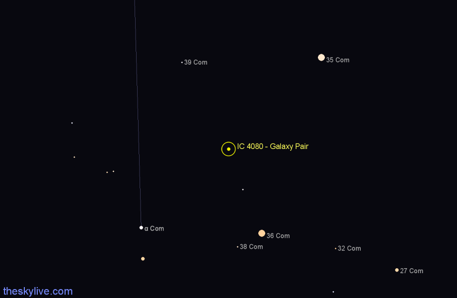 Finder chart IC 4080 - Galaxy Pair in Coma Berenices star