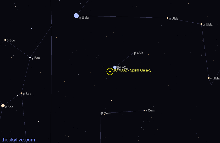 Finder chart IC 4082 - Spiral Galaxy in Canes Venatici star