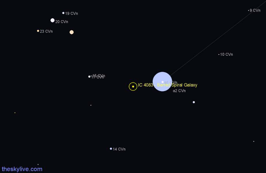 Finder chart IC 4083 - Barred Spiral Galaxy in Canes Venatici star