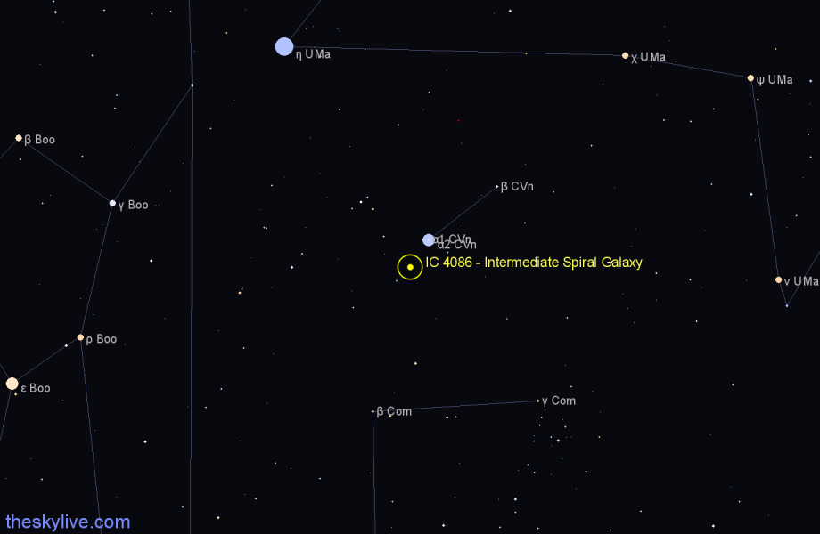 Finder chart IC 4086 - Intermediate Spiral Galaxy in Canes Venatici star
