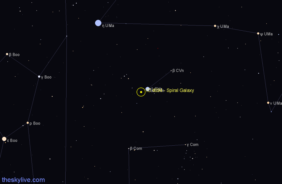 Finder chart IC 4094 - Spiral Galaxy in Canes Venatici star