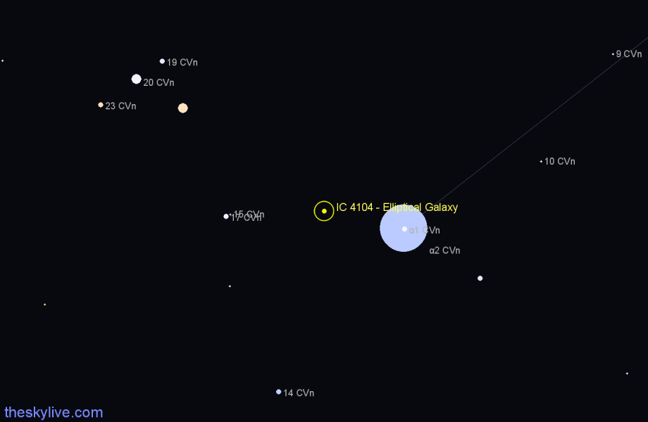 Finder chart IC 4104 - Elliptical Galaxy in Canes Venatici star